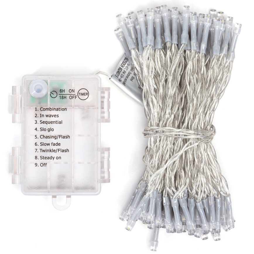 Aigostar - LED vanjski  niz 100xLED/8 funkcija/3xAA 10,3m IP44 hladno bijela