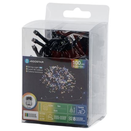 Aigostar - LED vanjski niz 100xLED/8 funkcija 3xAA 5,3 m IP44 višebojan