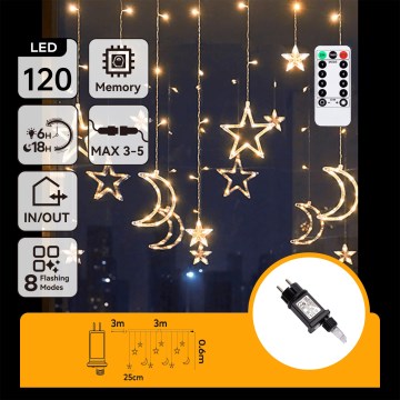 Aigostar - LED vanjski svjetlosni niz 120xLED/6W/230V/8 funkcija 3x0,6m IP44 topla bijela + daljinski upravljač