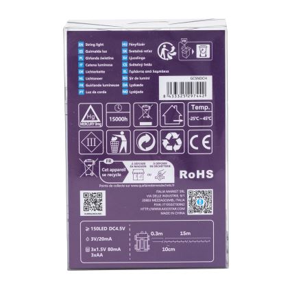 Aigostar - LED vanjski svjetlosni niz 150xLED/8 funkcija 15,3m IP44 hladno bijela