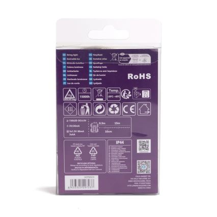 Aigostar -LED vanjski svjetlosni niz 150xLED/8 funkcija 3xAA 15,3m IP44 topla bijela