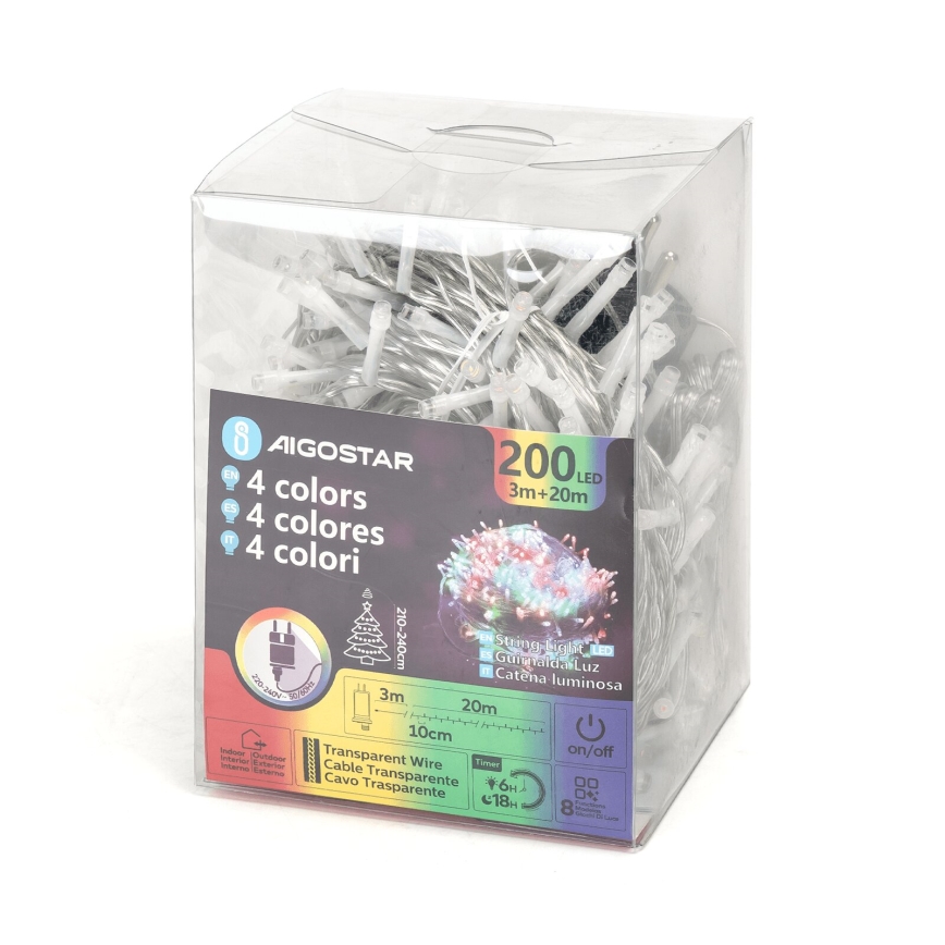 Aigostar - LED vanjski višebojni božićni lanac 200 x LED / 8 funkcija, 23 m, IP44