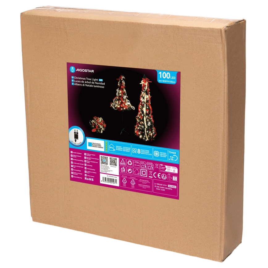 Aigostar - LED Vanjski božićni bor 100xLED 1,5m IP44 crvena hladna bijela