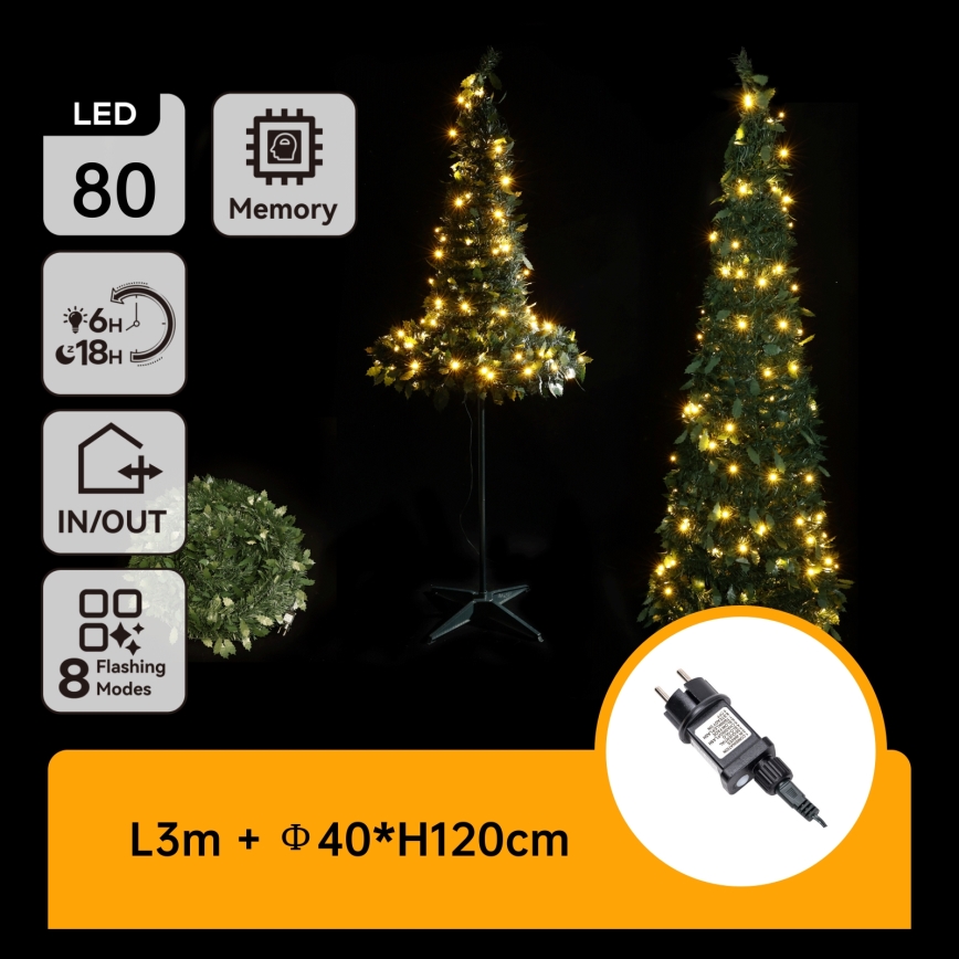 Aigostar - LED vanjsko božićno drvce 80xLED 1,2m IP44 zeleno topla bijela