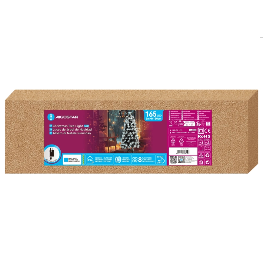 Aigostar - LED vanjsko božićno drvce 165 LED/8 funkcija 1,5 m IP44 hladna bijela