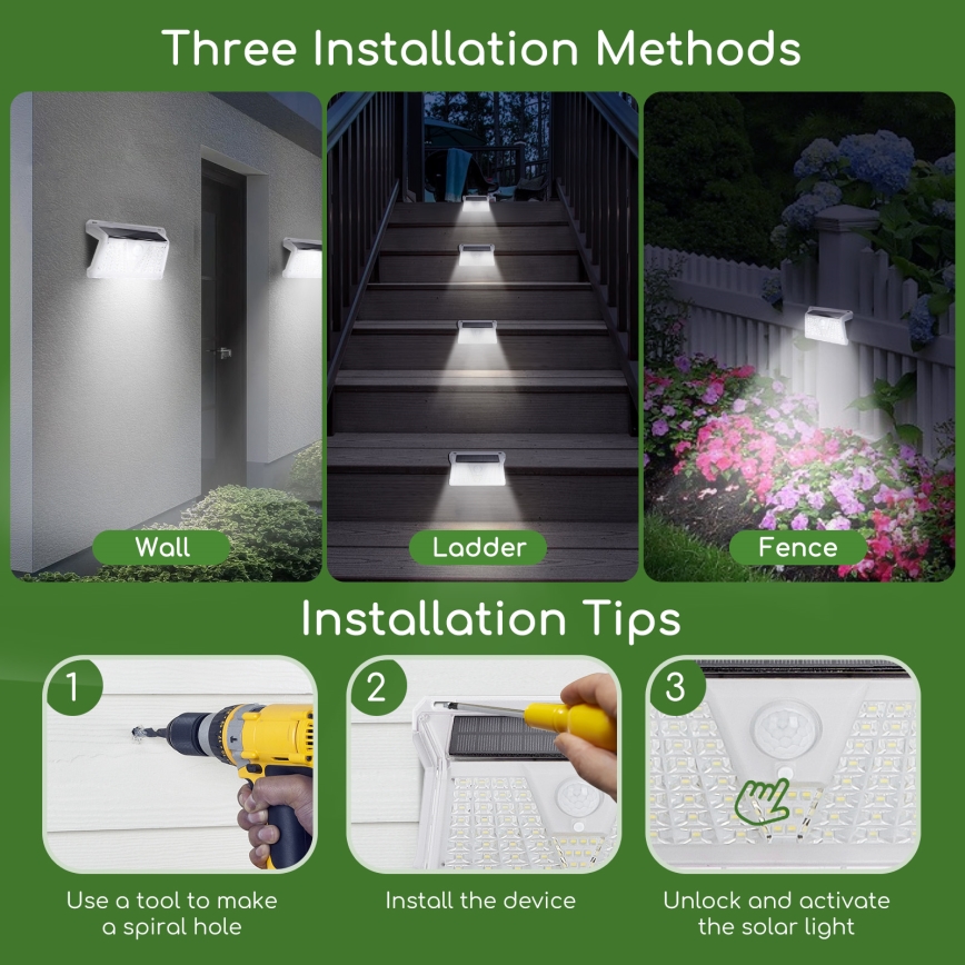 Aigostar - LED vanjsko solarno svjetlo sa senzorom LED/2,4W/5V 1200 mAh IP65