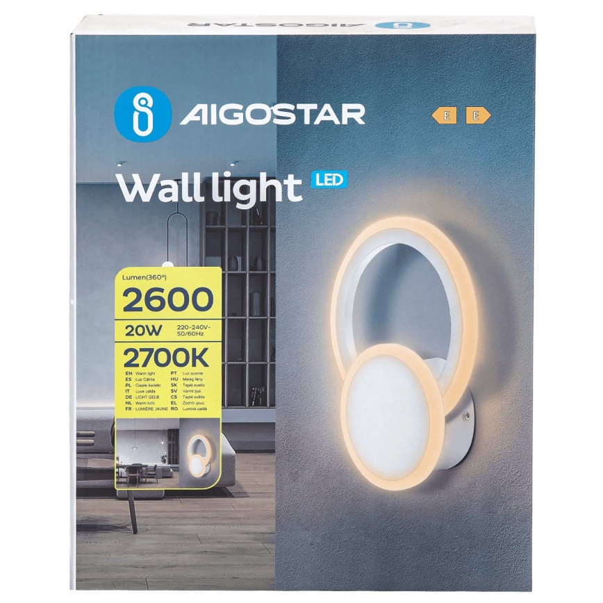 Aigostar - LED Zidna svjetiljka LED/20W/230V 2700K bijela
