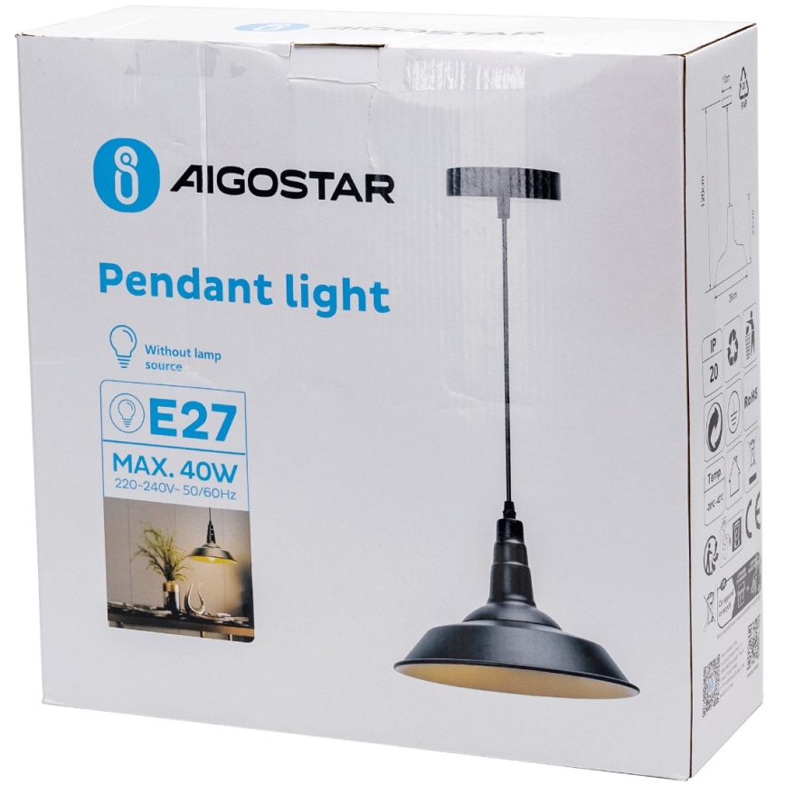Aigostar - Luster na sajli 1xE27/60W/230V crna