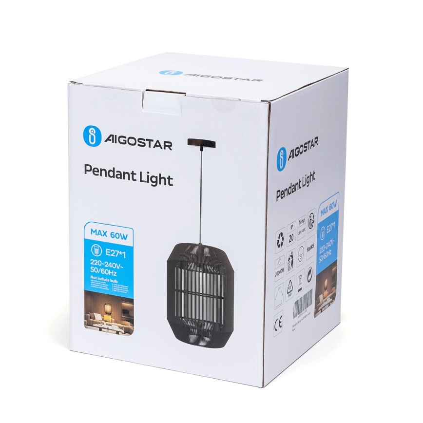 Aigostar - Luster na sajli 1xE27/60W/230V crna