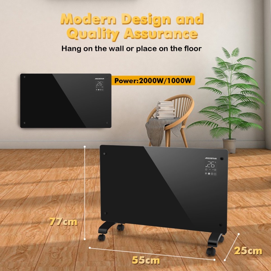 Aigostar - Pametni električni grijač/konvektor s LCD zaslonom ECO/1000/2000W Wi-Fi