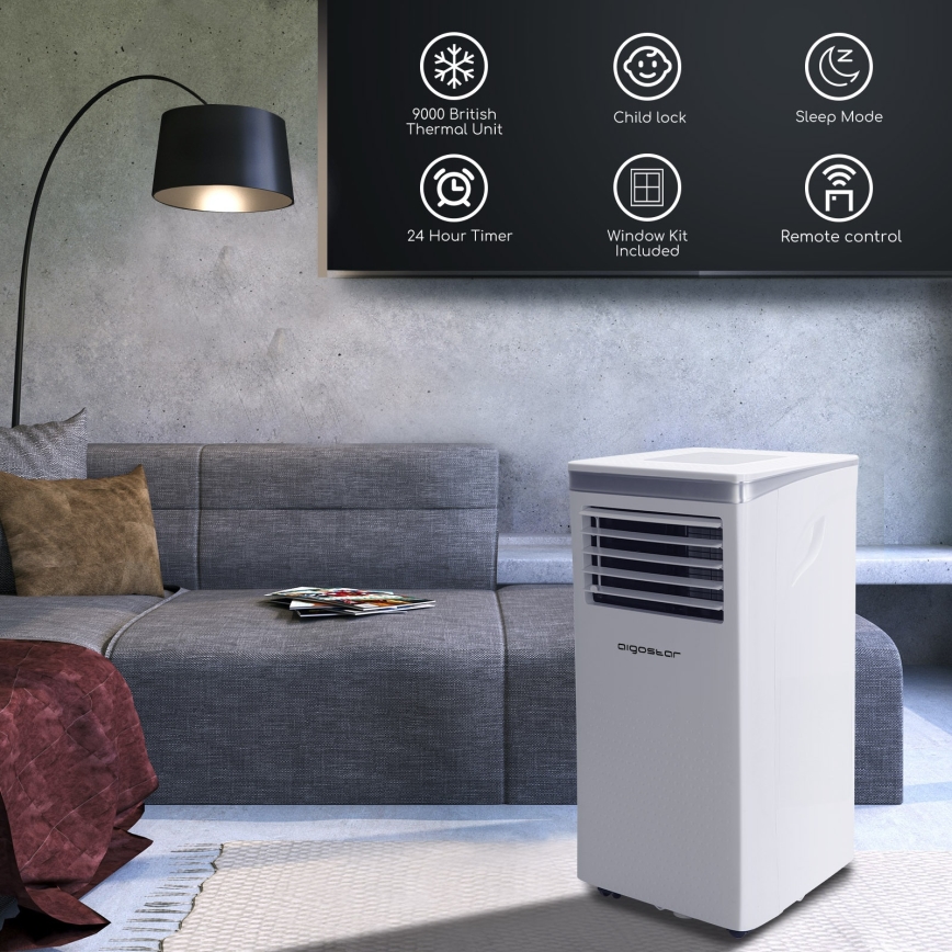 Aigostar - Pametna prenosna klima 3u1 1003 W/230 V 9000 BTU Wi-Fi bijela + daljinski upravljač