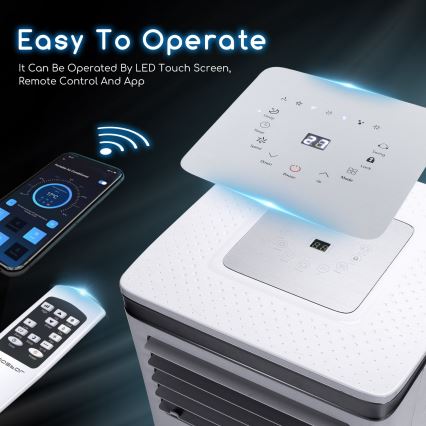 Aigostar - Pametna prenosna klima 3u1 1003 W/230 V 9000 BTU Wi-Fi bijela + daljinski upravljač