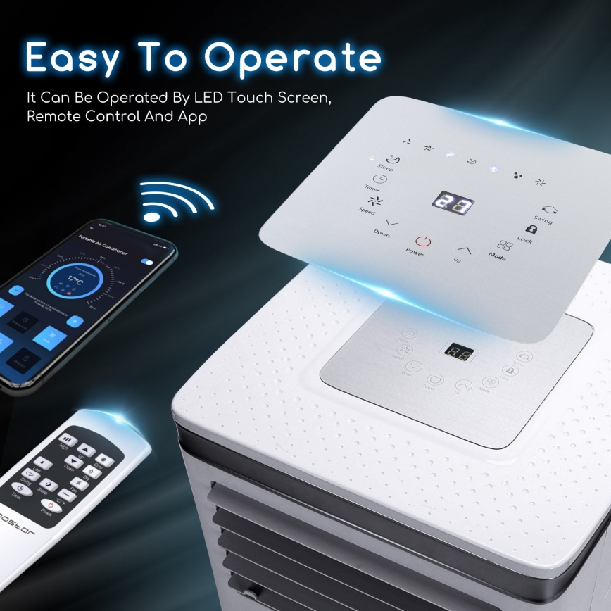 Aigostar - Pametna prenosna klima 3u1 1003 W/230 V 9000 BTU Wi-Fi bijela + daljinski upravljač