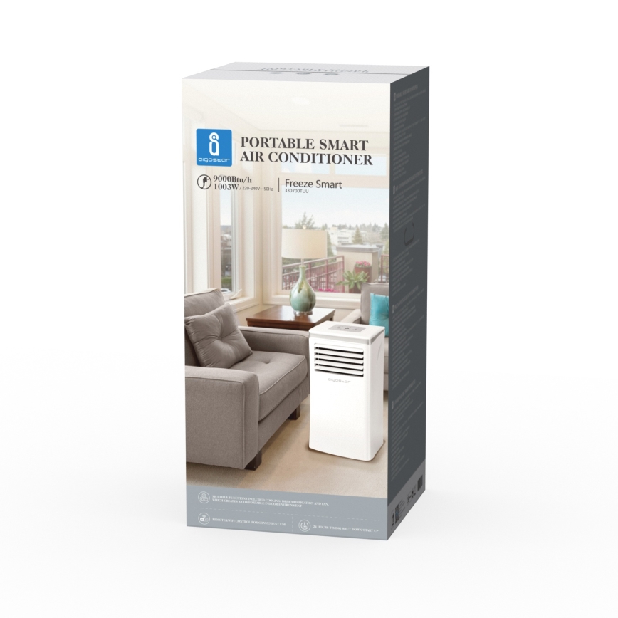 Aigostar - Pametna prenosna klima 3u1 1003 W/230 V 9000 BTU Wi-Fi bijela + daljinski upravljač