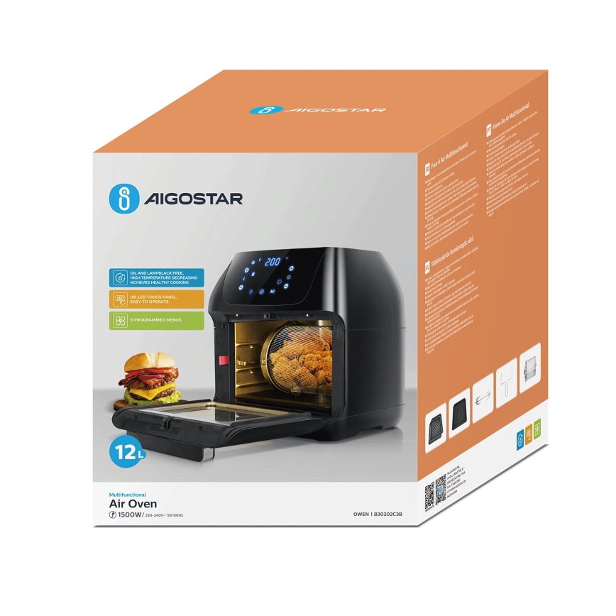 Aigostar - Pećnica na vrući zrak 1400W/230V 12l crna