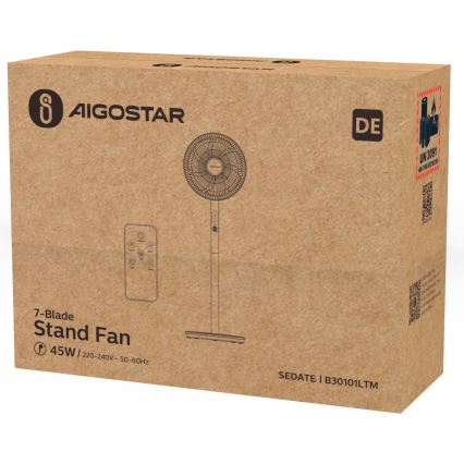 Aigostar - Podni ventilator 45W/230V bijela + daljinski upravljač