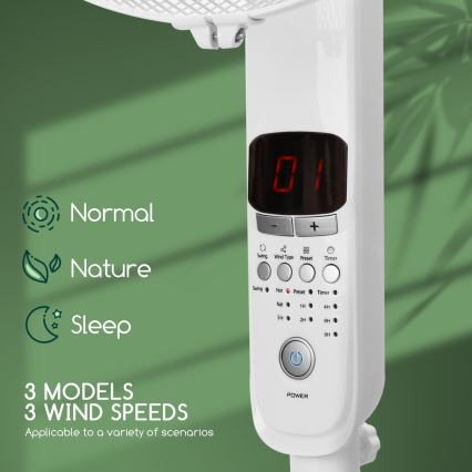 Aigostar - Podni ventilator 50W/230V 43 cm bijela + daljinski upravljač