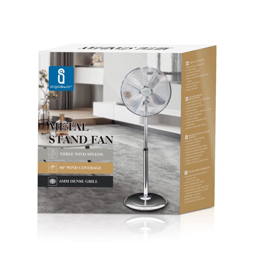 Aigostar - Podni ventilator 50W/230V 44,8 cm sjajni krom