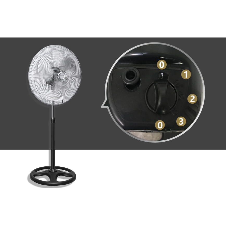 Aigostar - Podni ventilator 55W/230V sjajni krom/crna