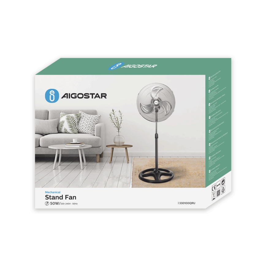 Aigostar - Podni ventilator 55W/230V sjajni krom/crna