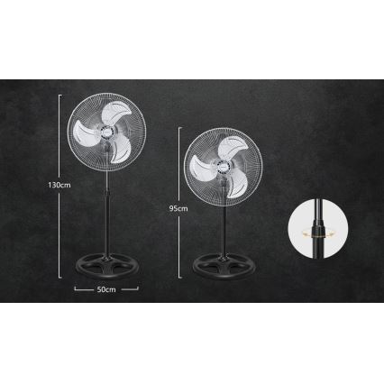 Aigostar - Podni ventilator 55W/230V sjajni krom/crna