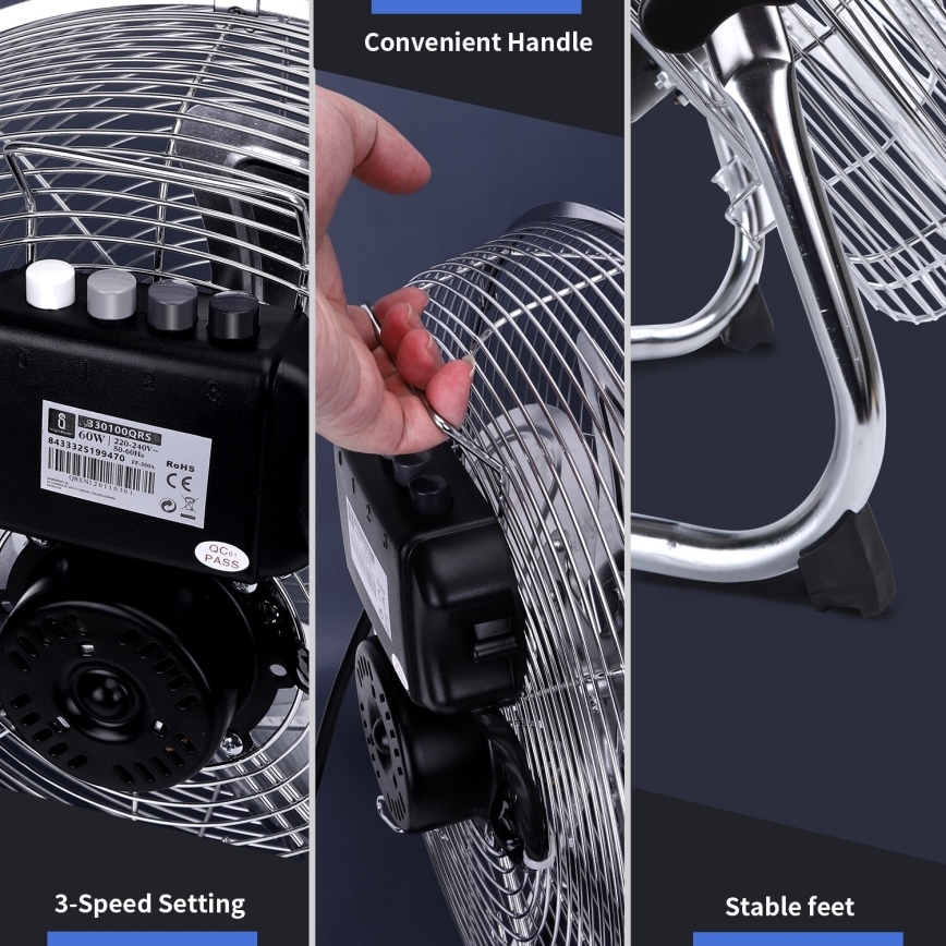 Aigostar - Podni ventilator 60W/230V 44,5 cm sjajni krom