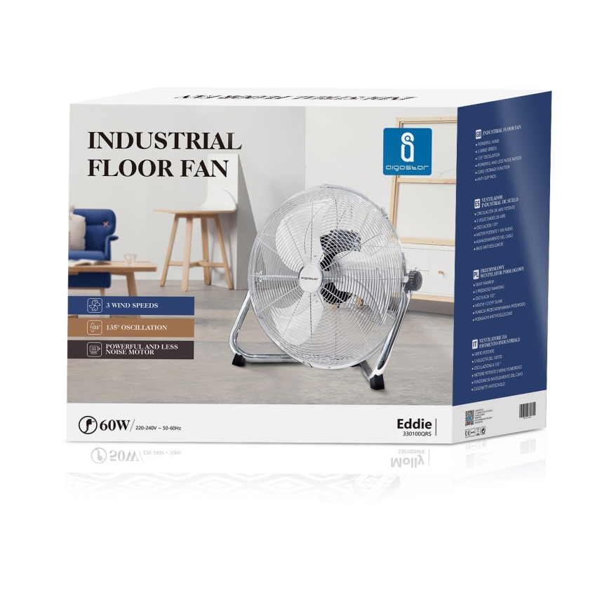Aigostar - Podni ventilator 60W/230V 44,5 cm sjajni krom