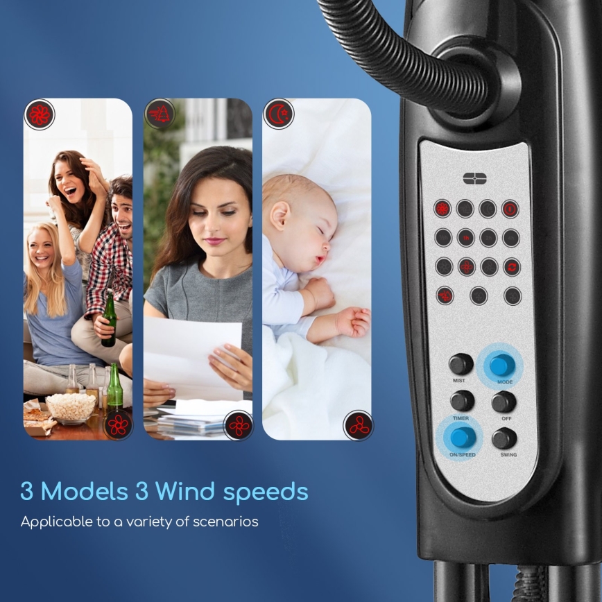 Aigostar - Podni ventilator s raspršivačem vode 75W/230V + DU