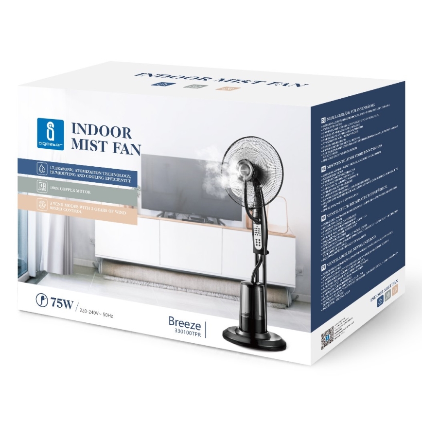 Aigostar - Podni ventilator s raspršivačem vode 75W/230V + DU