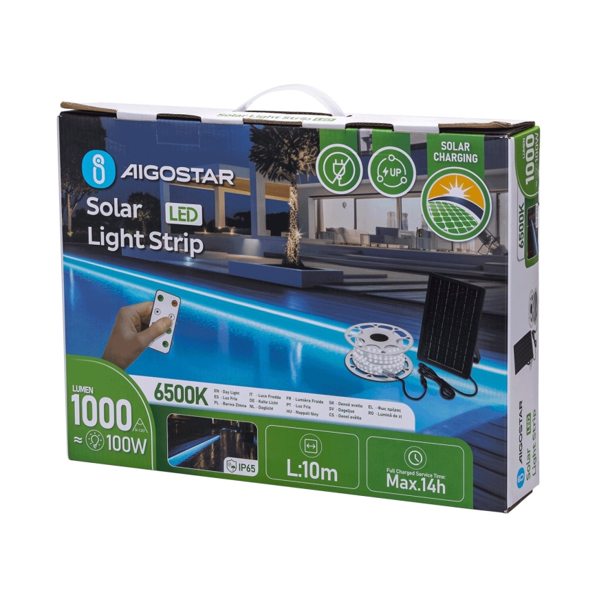 Aigostar - LED podesiva solarna traka LED/20W/3,2V 20 m 2700K IP65 20000 mAh + daljinski upravljač