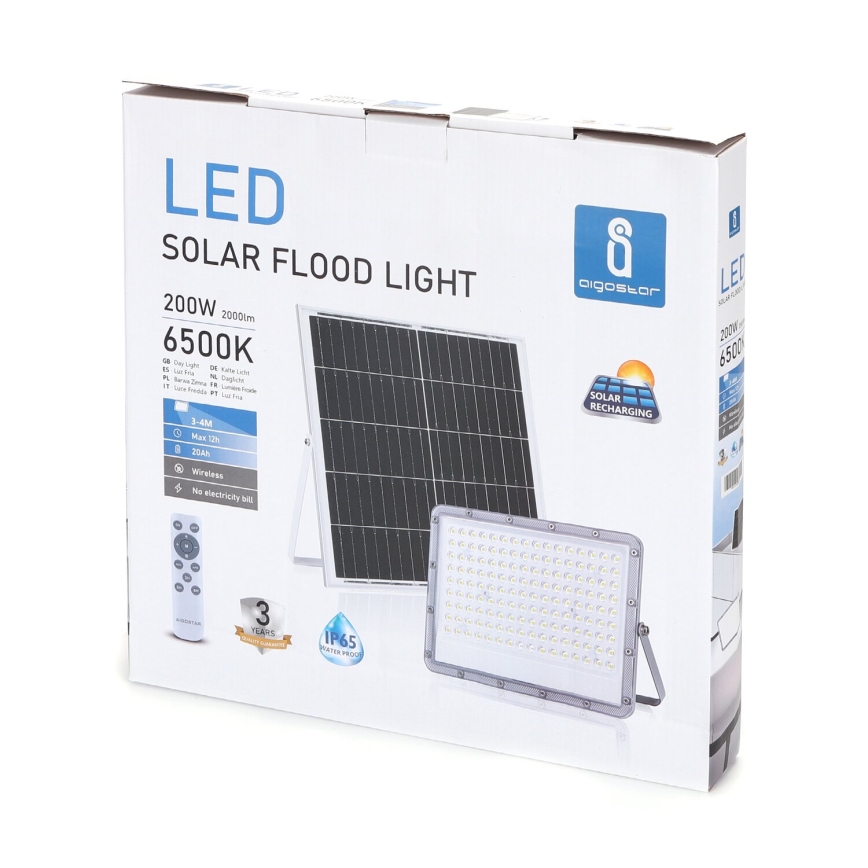Aigostar - LED prigušivi solarni reflektor LED/200W/3,2V IP65 20000 mAh + daljinski upravljač