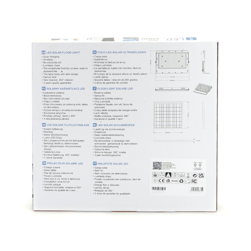 Aigostar - LED solarni reflektor s prigušivanjem LED/200W/3,2V IP65 20000 mAh + daljinski upravljač