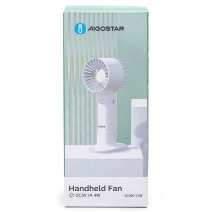 Aigostar - Prijenosni punjivi ventilator 4W/5V 500mAh USB bijeli