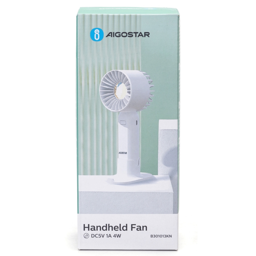 Aigostar - Prijenosni punjivi ventilator 4W/5V 500mAh USB bijeli