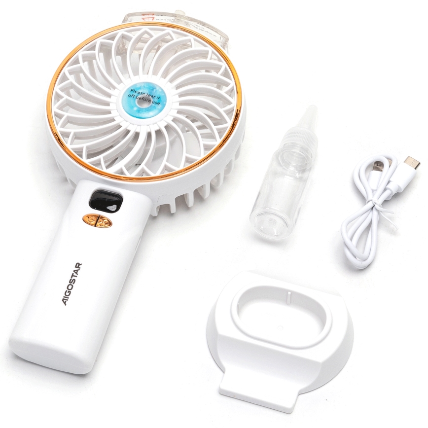 Aigostar - Prijenosni punjivi ventilator 5W/5V 2400mAh USB bijeli