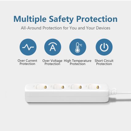 Aigostar - Produžni kabel 4 utičnice Tip F 1,5m bijeli SCHUKO