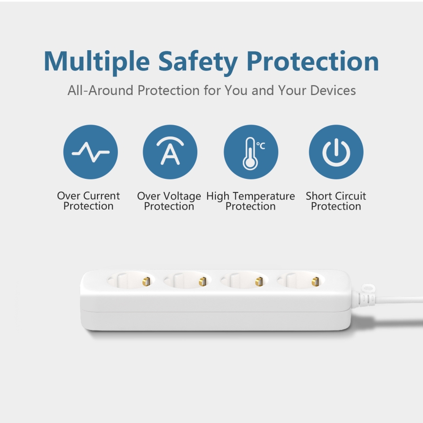 Aigostar - Produžni kabel 4 utičnice Tip F 1,5m bijeli SCHUKO