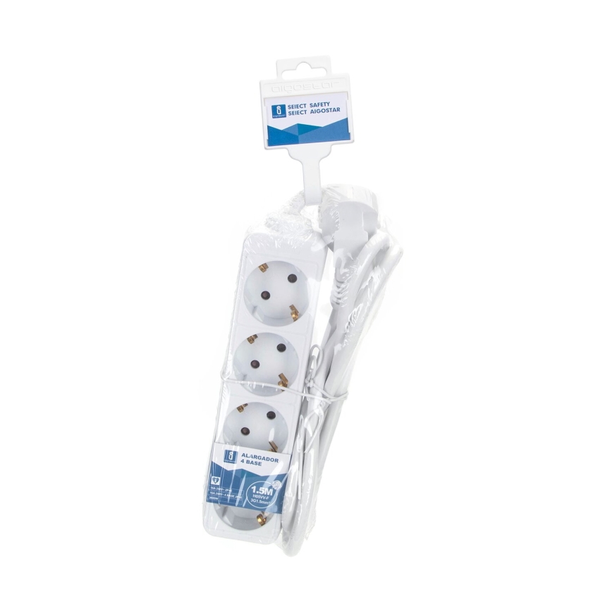 Aigostar - Produžni kabel 4 utičnice Tip F 1,5m bijeli SCHUKO