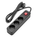 Aigostar - Produžni kabel s prekidačem 3 utičnice Tip F 1,5m SCHUKO crna