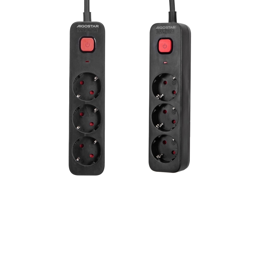 Aigostar - Produžni kabel s prekidačem 3U Tip F 1,5m crna