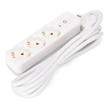 Aigostar - Produžni kabel s prekidačem 3U Tip F 3m bijela