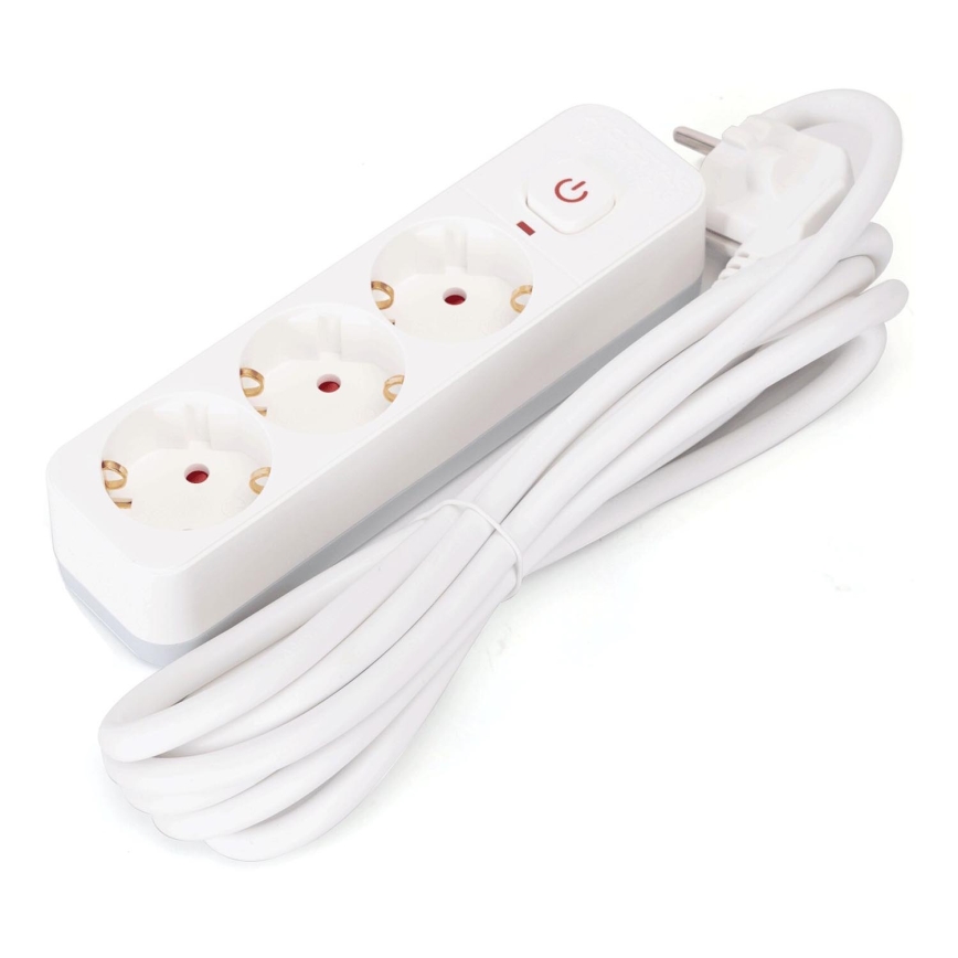Aigostar - Produžni kabel s prekidačem 3U Tip F 3m bijela