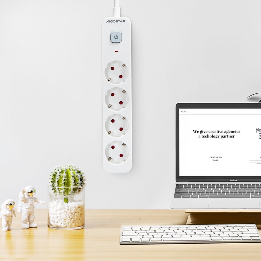 Aigostar - Produžni kabel s prekidačem 4U Tip F 1,5m bijela