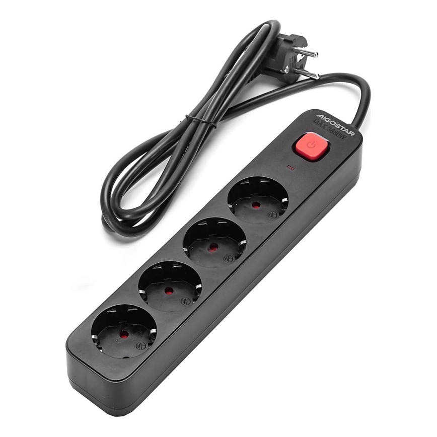 Aigostar - Produžni kabel s prekidačem 4U Tip F 1,5m crna