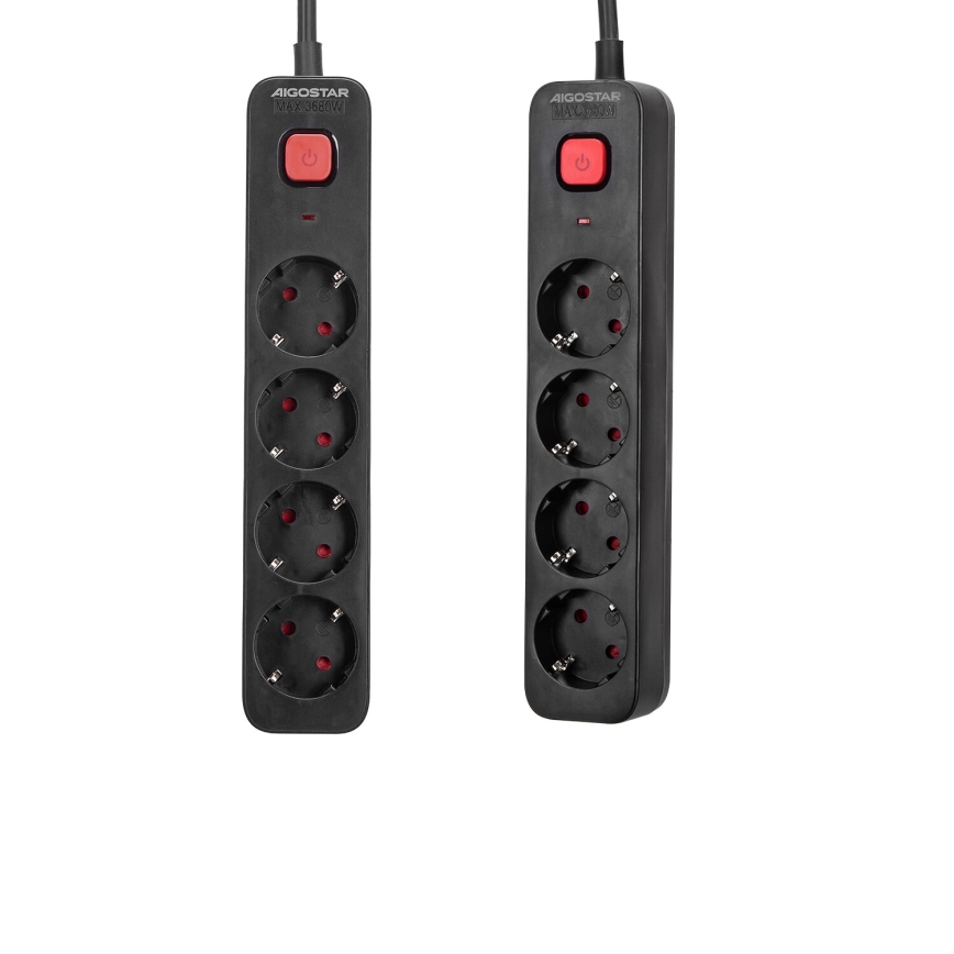 Aigostar - Produžni kabel s prekidačem 4U Tip F 1,5m crna