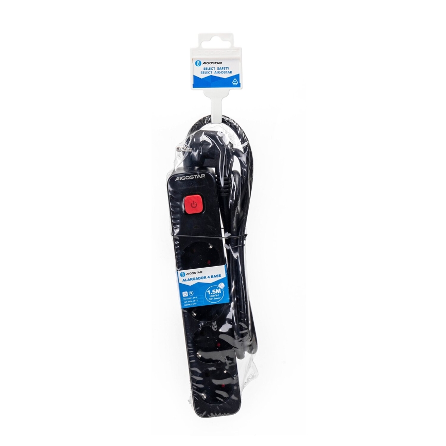 Aigostar - Produžni kabel s prekidačem 4U Tip F 1,5m crna