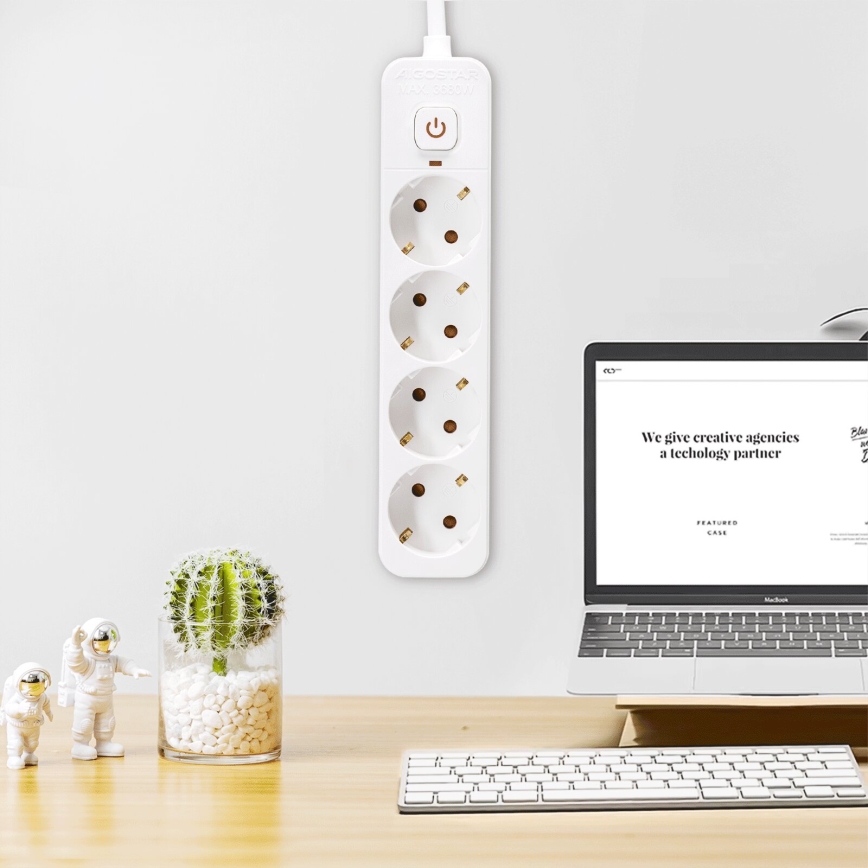 Aigostar - Produžni kabel s prekidačem 4U Tip F 5m bijela