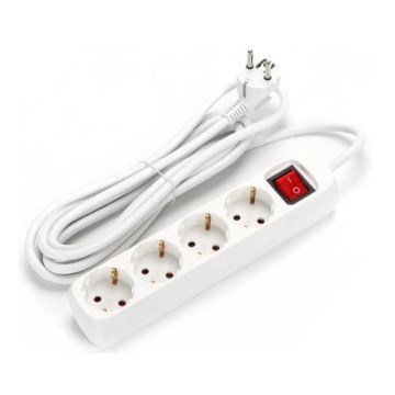 Aigostar - Produžni kabel s prekidačem 4Z 3m SCHUKO bijela