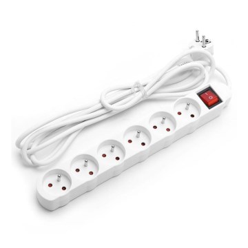Aigostar - Produžni kabel s prekidačem 6Z 3m bijela
