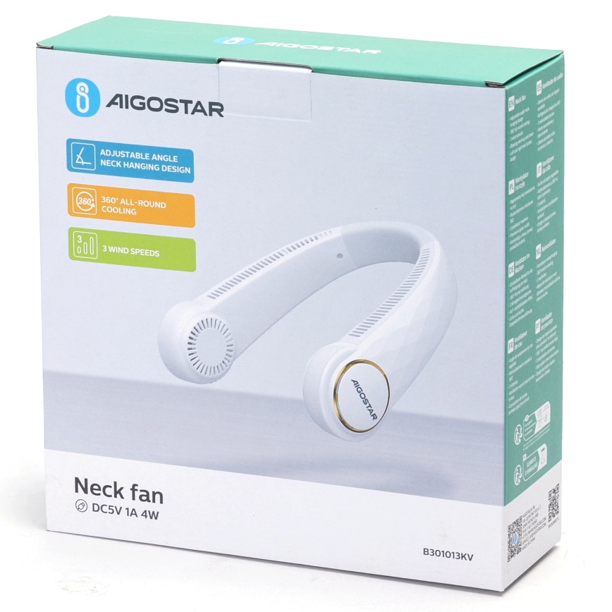 Aigostar - Punjač ventilator za vrat 4W/5V 2000mAh bijela